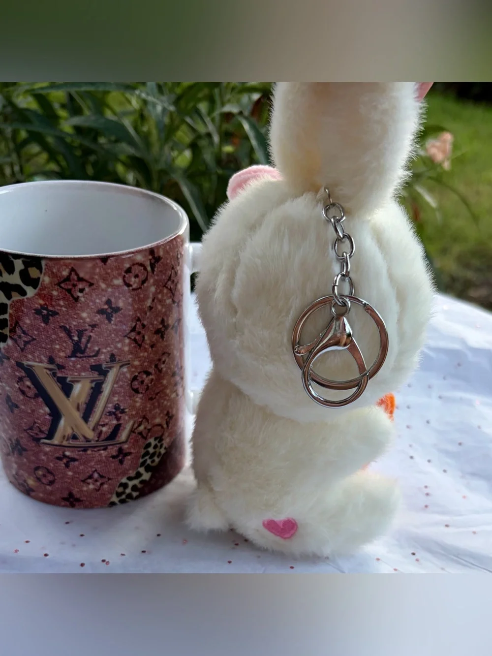 NEW LARGE Plush Bunny Keychain, Bag Charm, Backpack Charm w/Orange Heart Accent